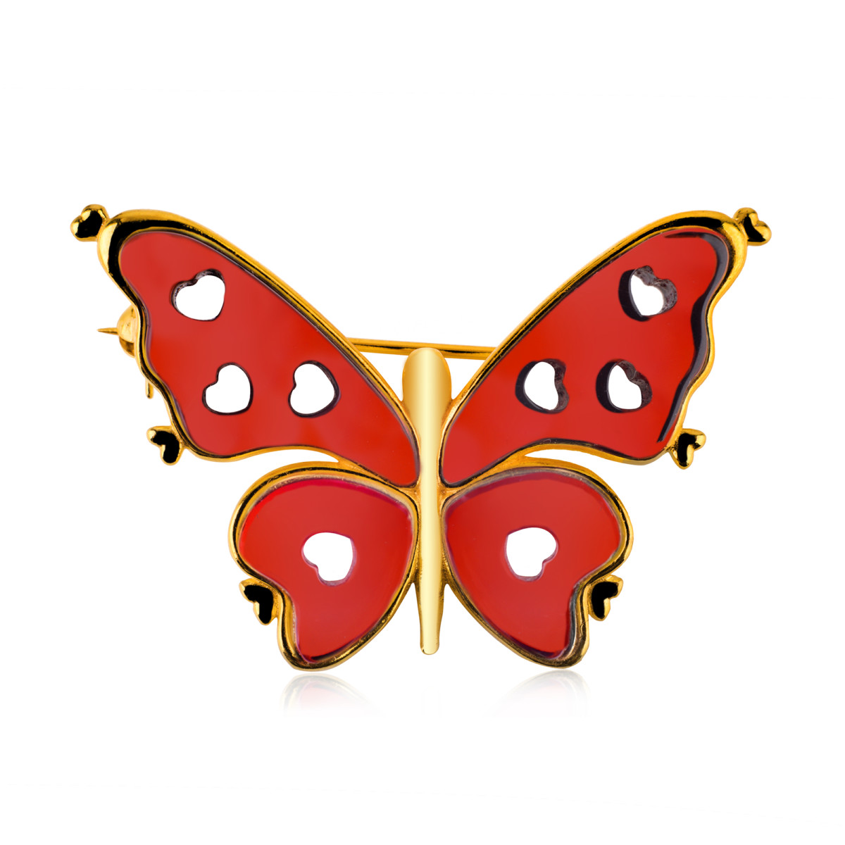 Broszka srebrna pozłacana z wiśniowym bursztynem – Butterfly 03