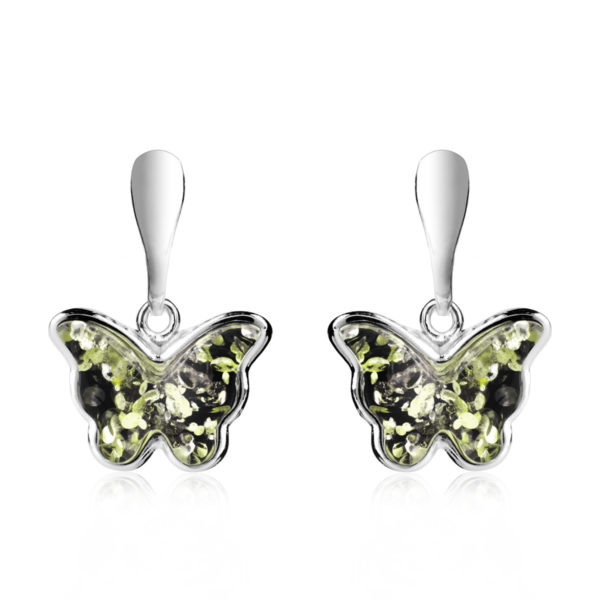 Kolczyki srebrne z zielonym bursztynem – Butterfly