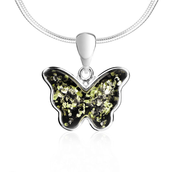 Zawieszka srebrna z zielonym bursztynem - Butterfly