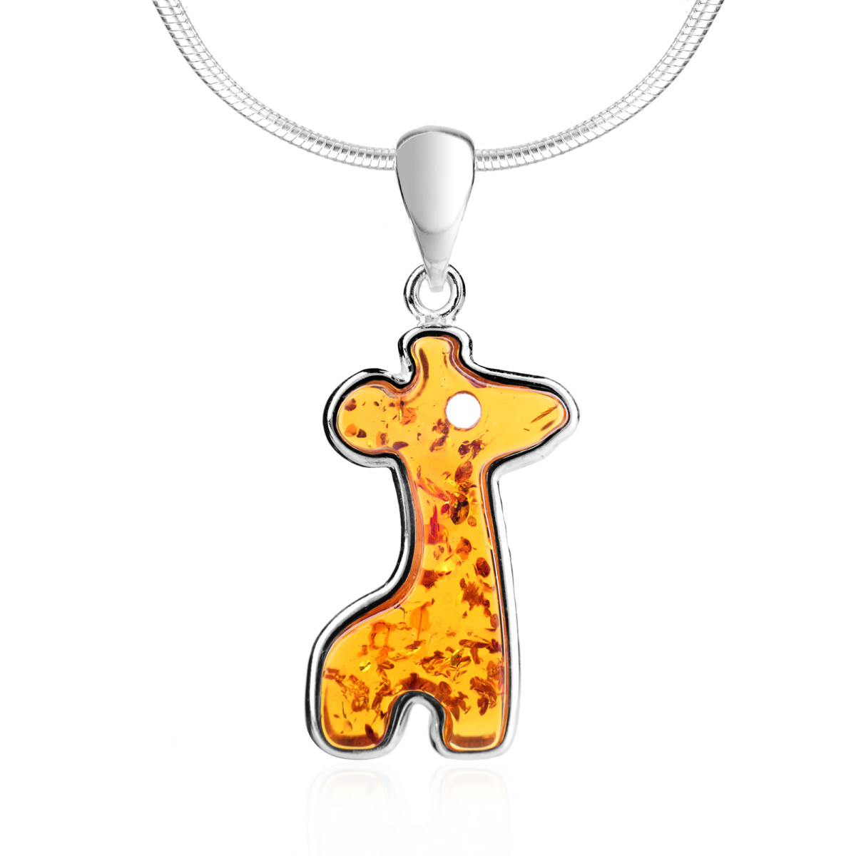 Zawieszka srebrna z koniakowym bursztynem – Giraffe