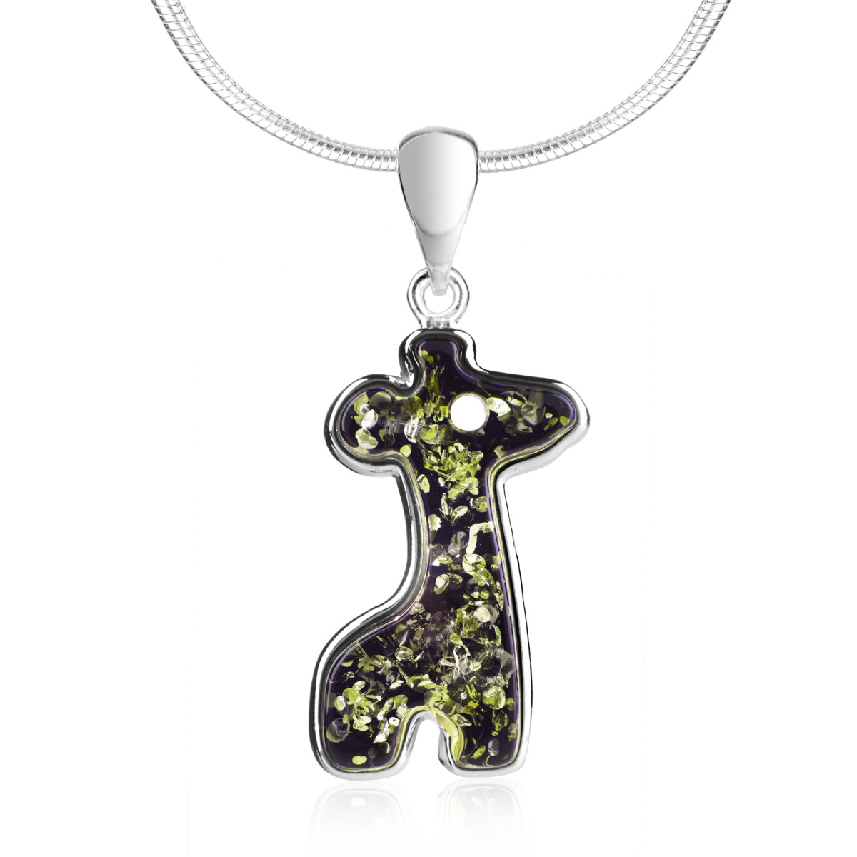 Zawieszka srebrna z zielonym bursztynem – Giraffe