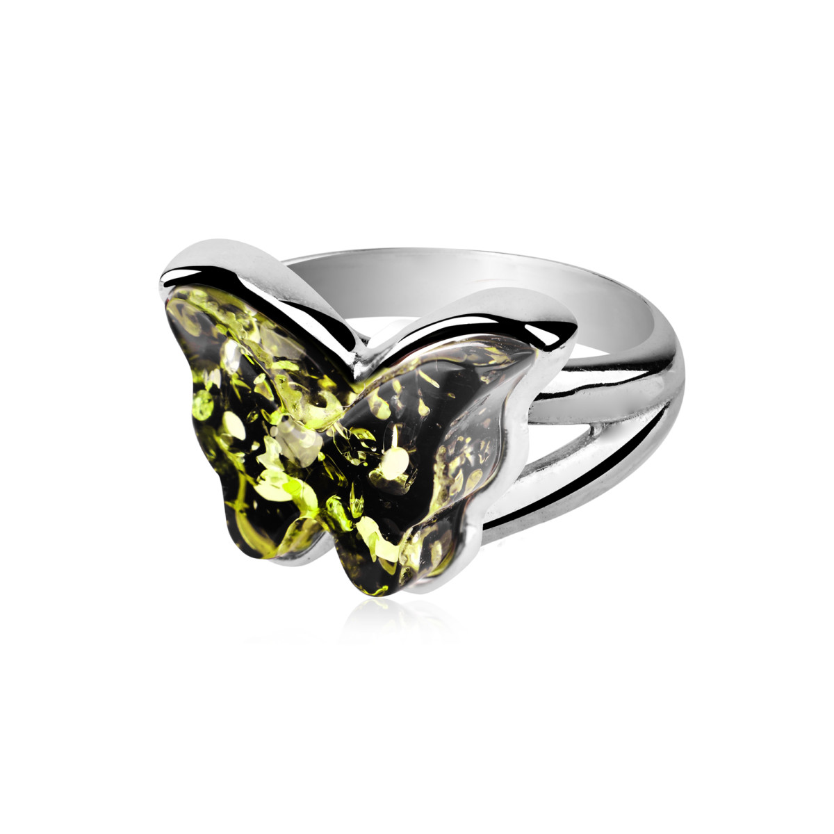 Pierścionek srebrny bursztyn zielony – Butterfly mini
