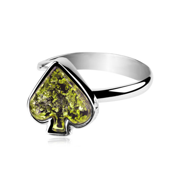 Pierścionek srebrny bursztyn zielony – Pique
