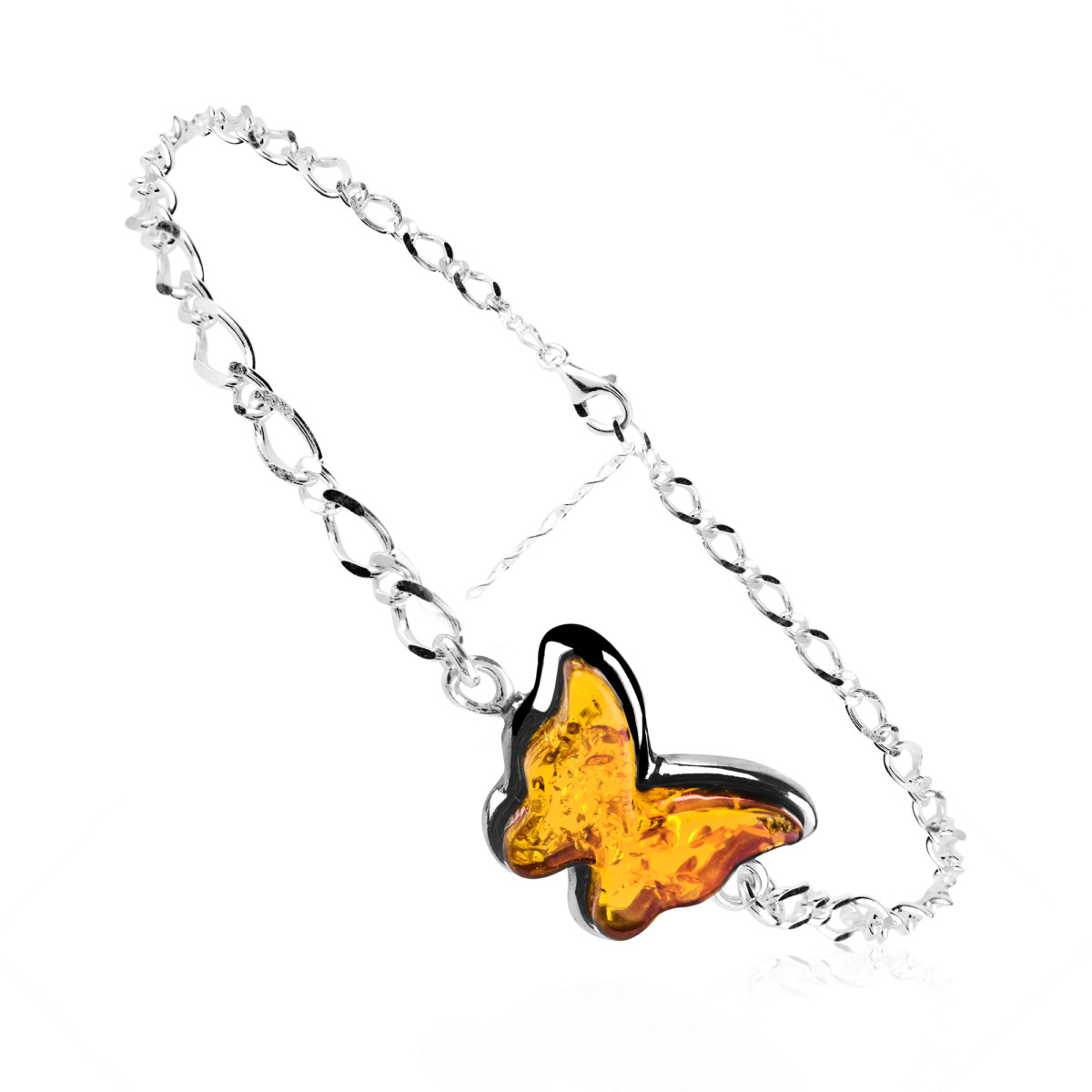 Bransoletka srebrna z koniakowym bursztynem – Butterfly