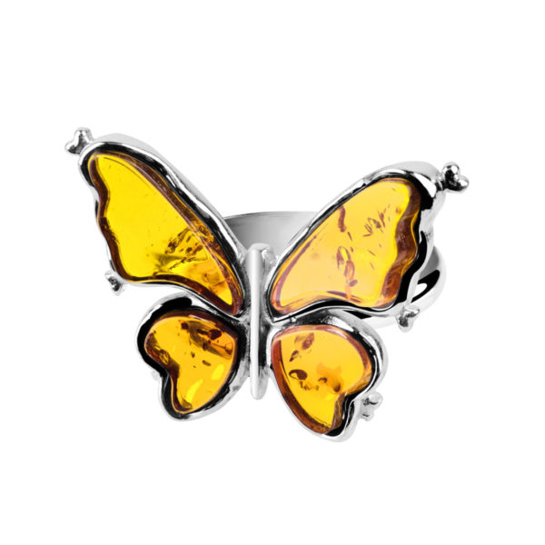 Pierścionek srebrny kolor koniak – Butterfly 01