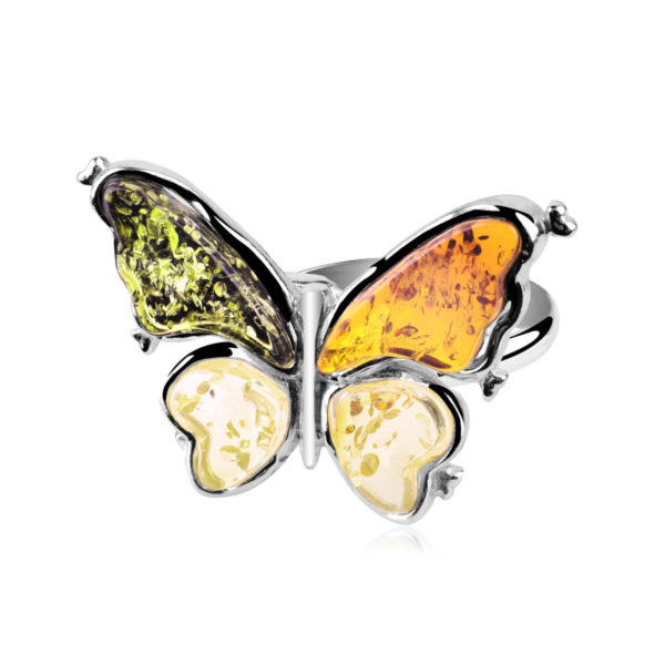 Pierścionek srebrny mix kolor bursztyn – Butterfly 01