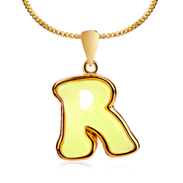 Zawieszka srebrna pozłacana – „R”